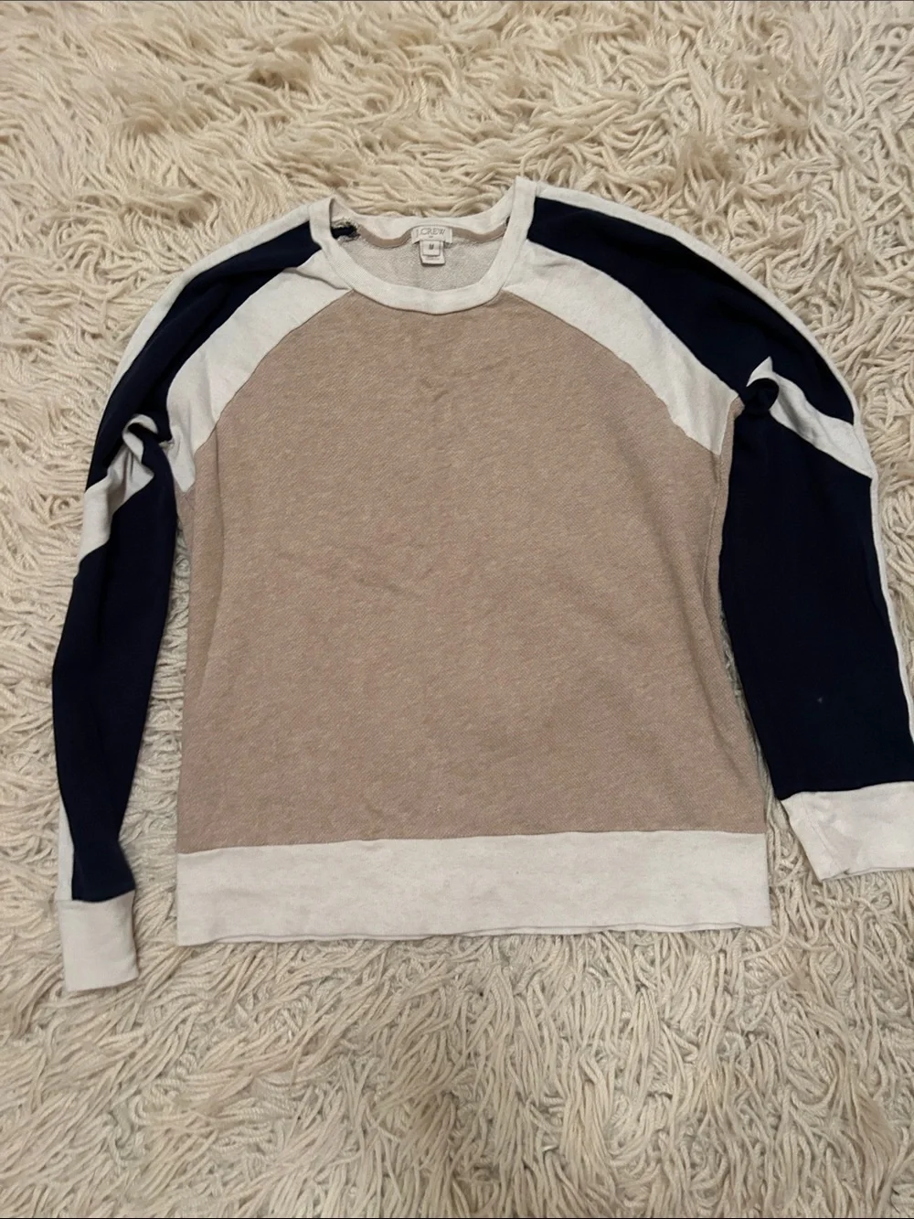 J. Crew Taupe, Navy & White Colorblock Crewneck Sweatshirt